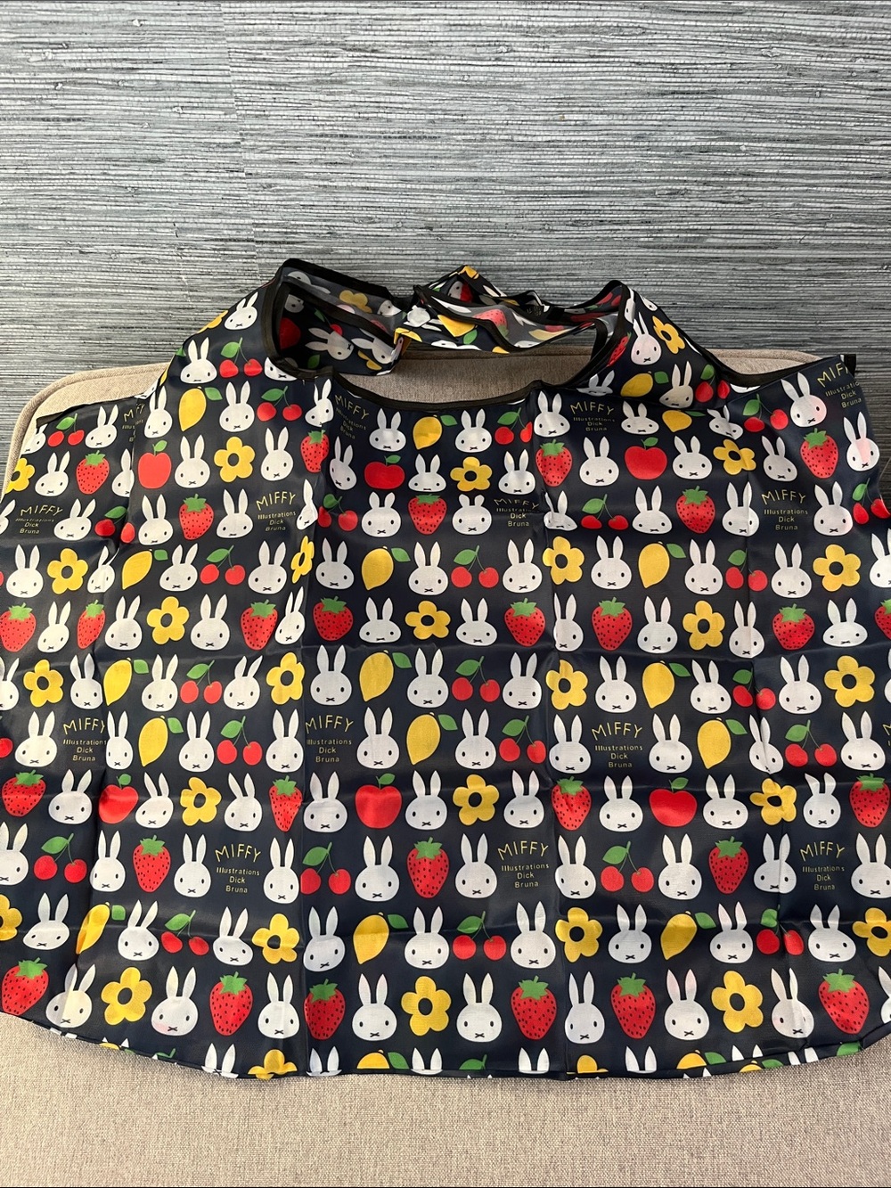 New Miffy Tote Bag - Navy Blue with White, Red, Yellow & Green Prints